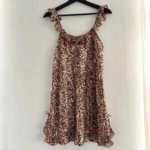 2000s Morgan Taylor Intimates Leopard Print Slip Dress Ruffle Trim Size Small